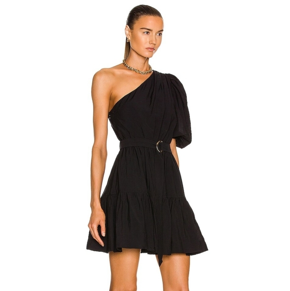 Jonathan Simkhai Silvana One-Shoulder Mini Dress With Pockets - Black - Small - Picture 3 of 12